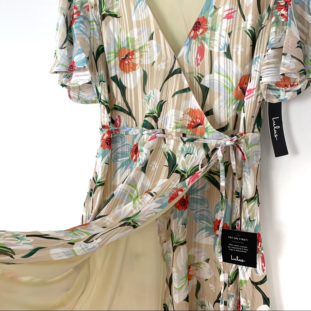 Lulus She's a Dream Beige Floral Wrap Midi Dress - Picture 5 of 8